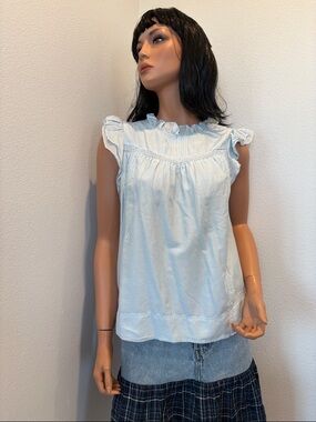 J. Crew Light Blue Ruffle-Trim Cotton Camisole Top